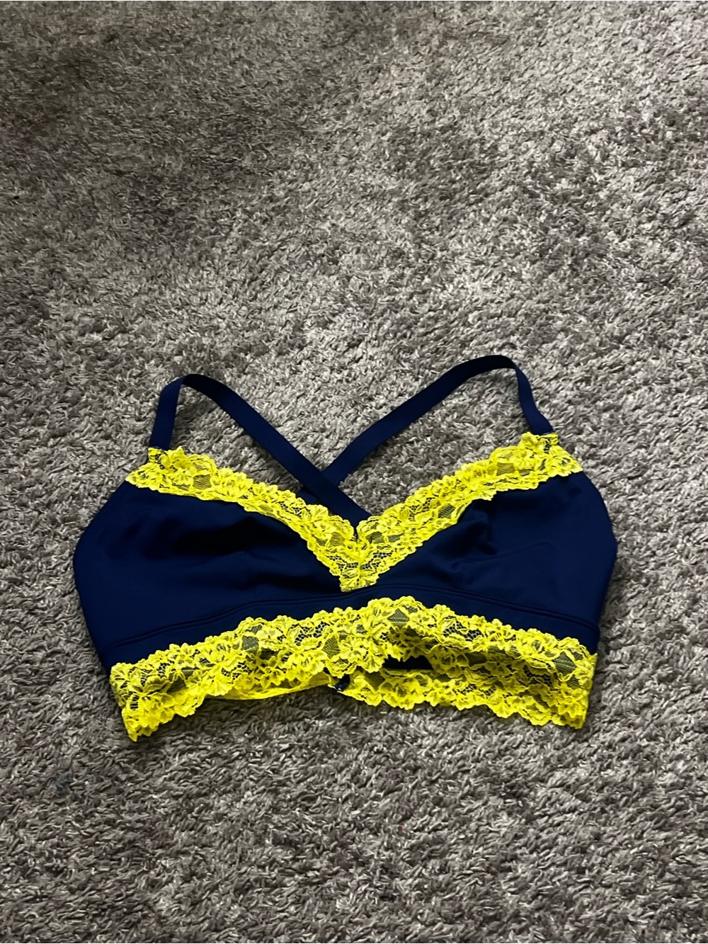 Savage X Fenty Navy Bralette with Bright Yellow Lace Trim